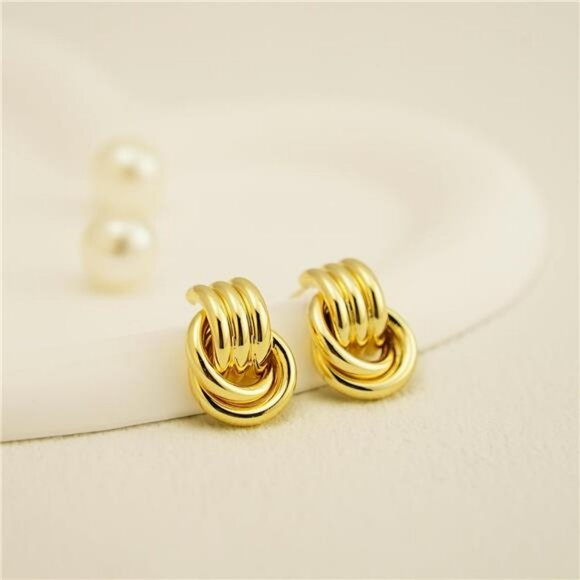 Gold Silver Knot Earrings Chunky Lightweight Dangle Drop Hypoallergenic Gift - Picture 4 of 7
